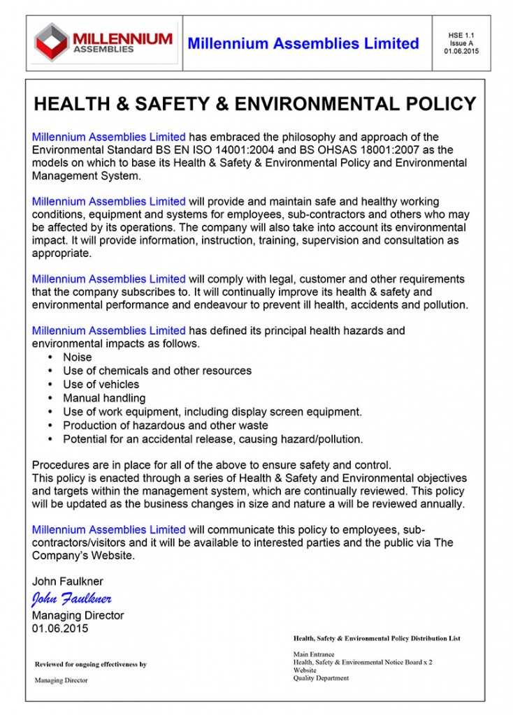 Environmental Policy Millennium Manufacturing GroupMillennium 